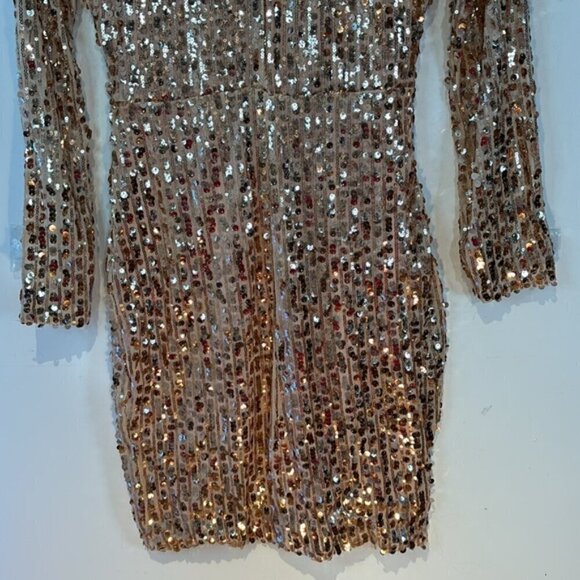 Rose gold sequins mini dress with black velvet buckle collar size medium - Picture 7 of 11